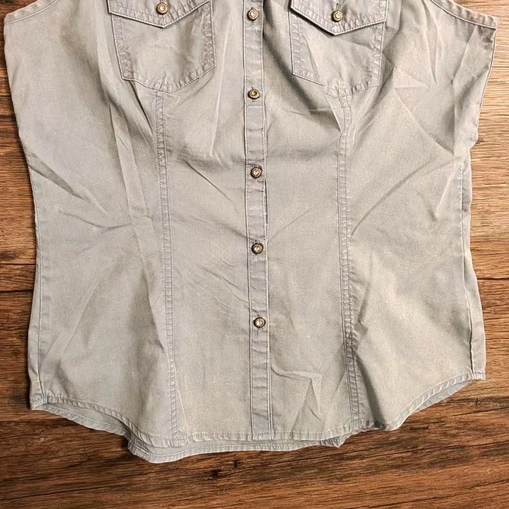 Harley-Davidson Blue Denim Sleeveless Button-Down Shirt - Picture 5 of 8